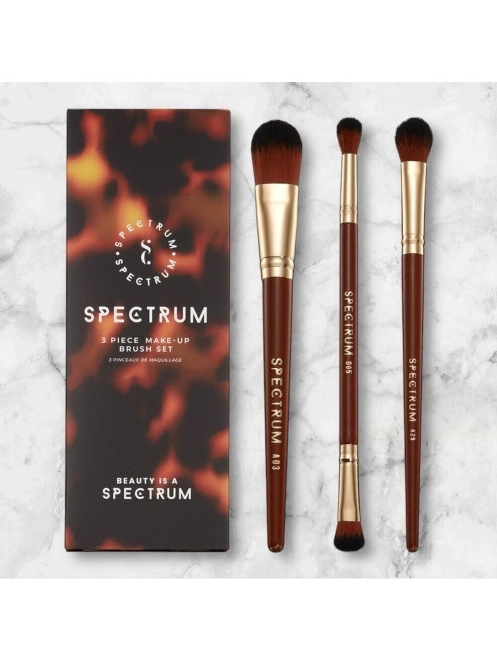 Spectrum 3 Piece Makeup Brush Set - Brown foundation complexion dual-end brushes